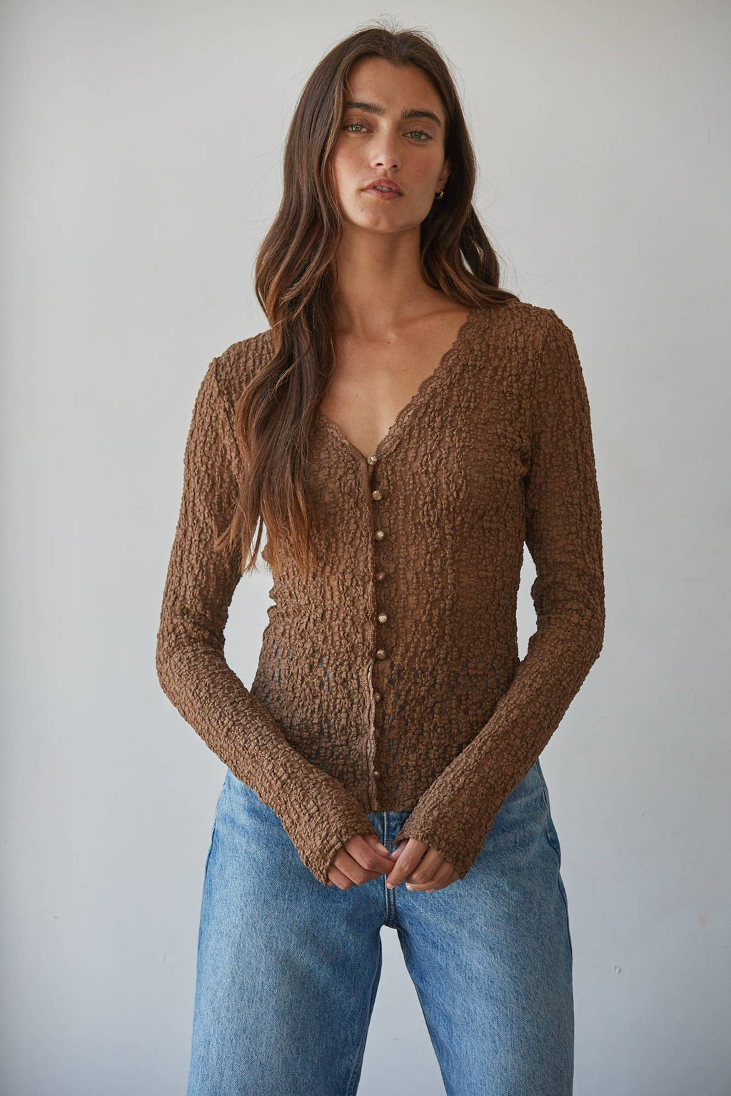 Marlowe | Lace Button Down Top