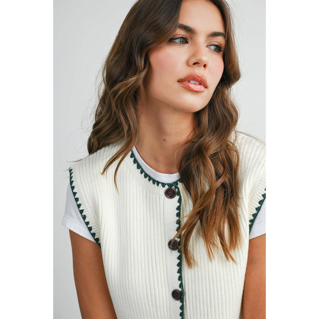 Sail | Contrast Trimmed Sleeveless Cardigan