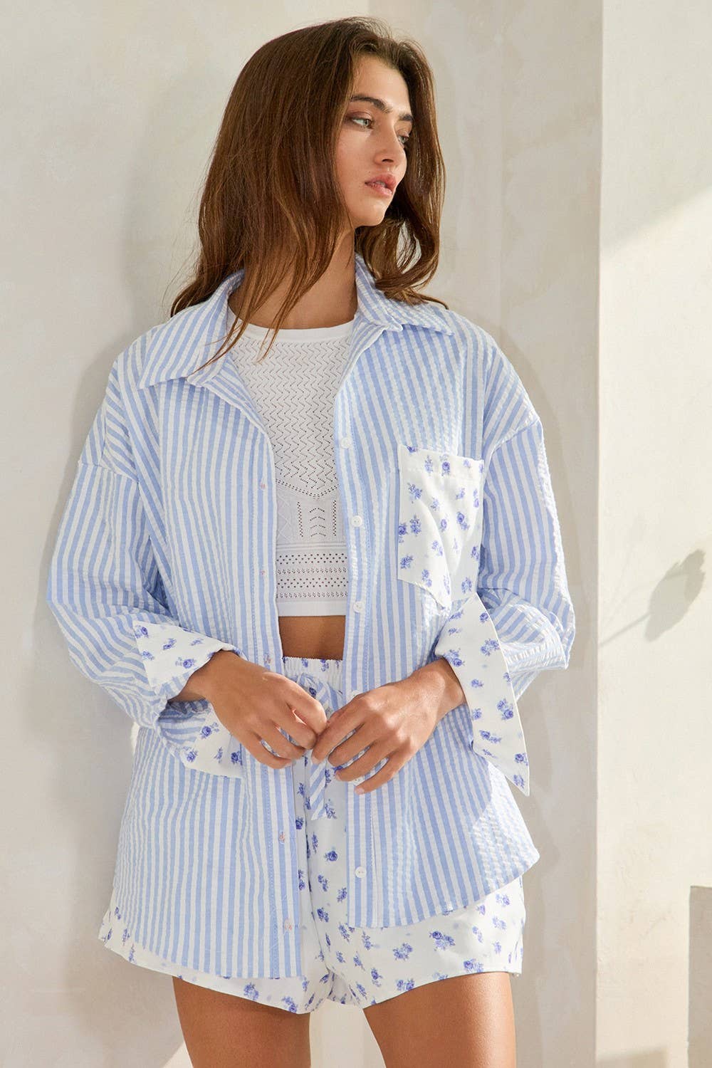 Bea | Floral Contrast Detail Button-Down Shirts