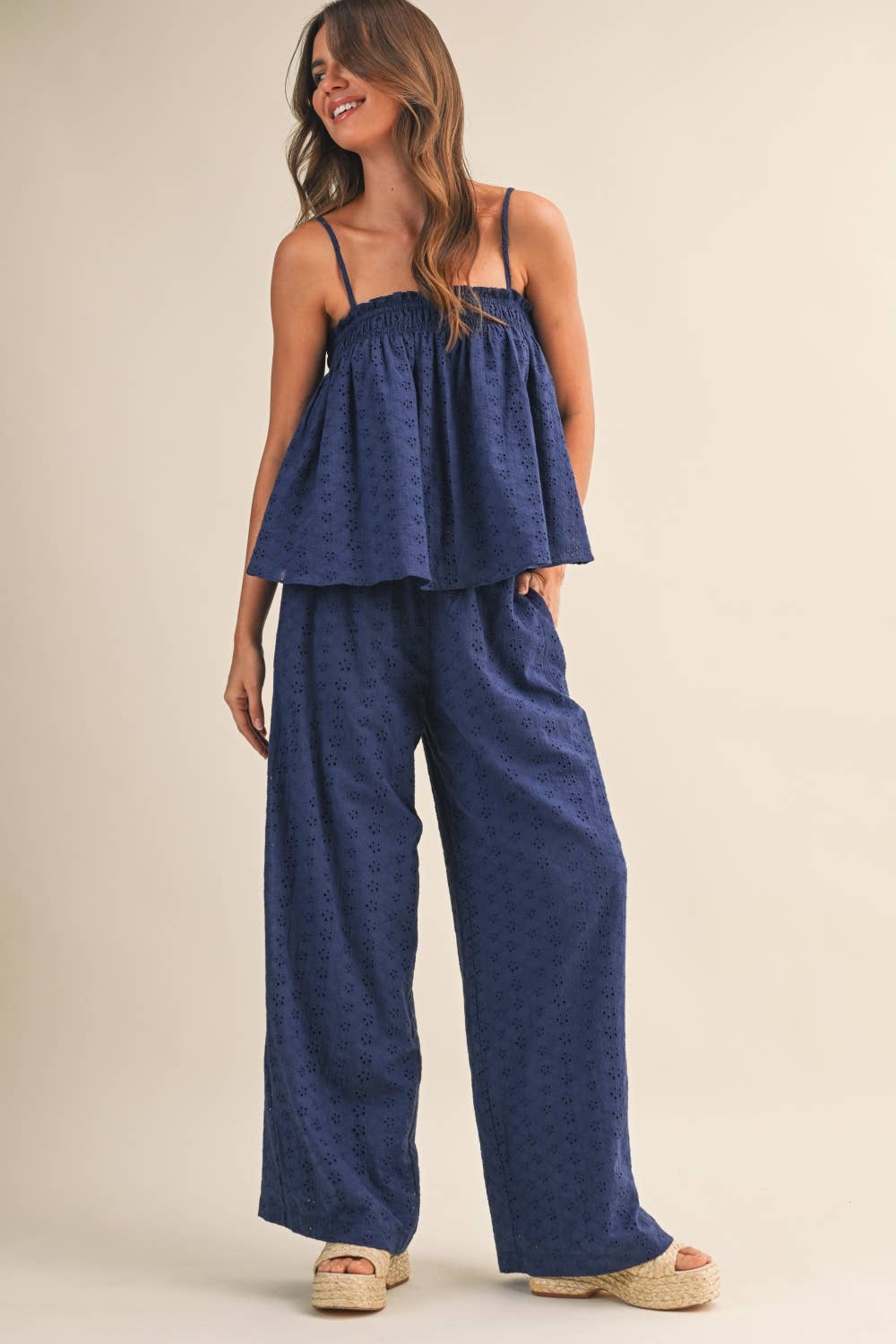 Palmer | Eyelet Top and Wide Pants Set 100% Cotton