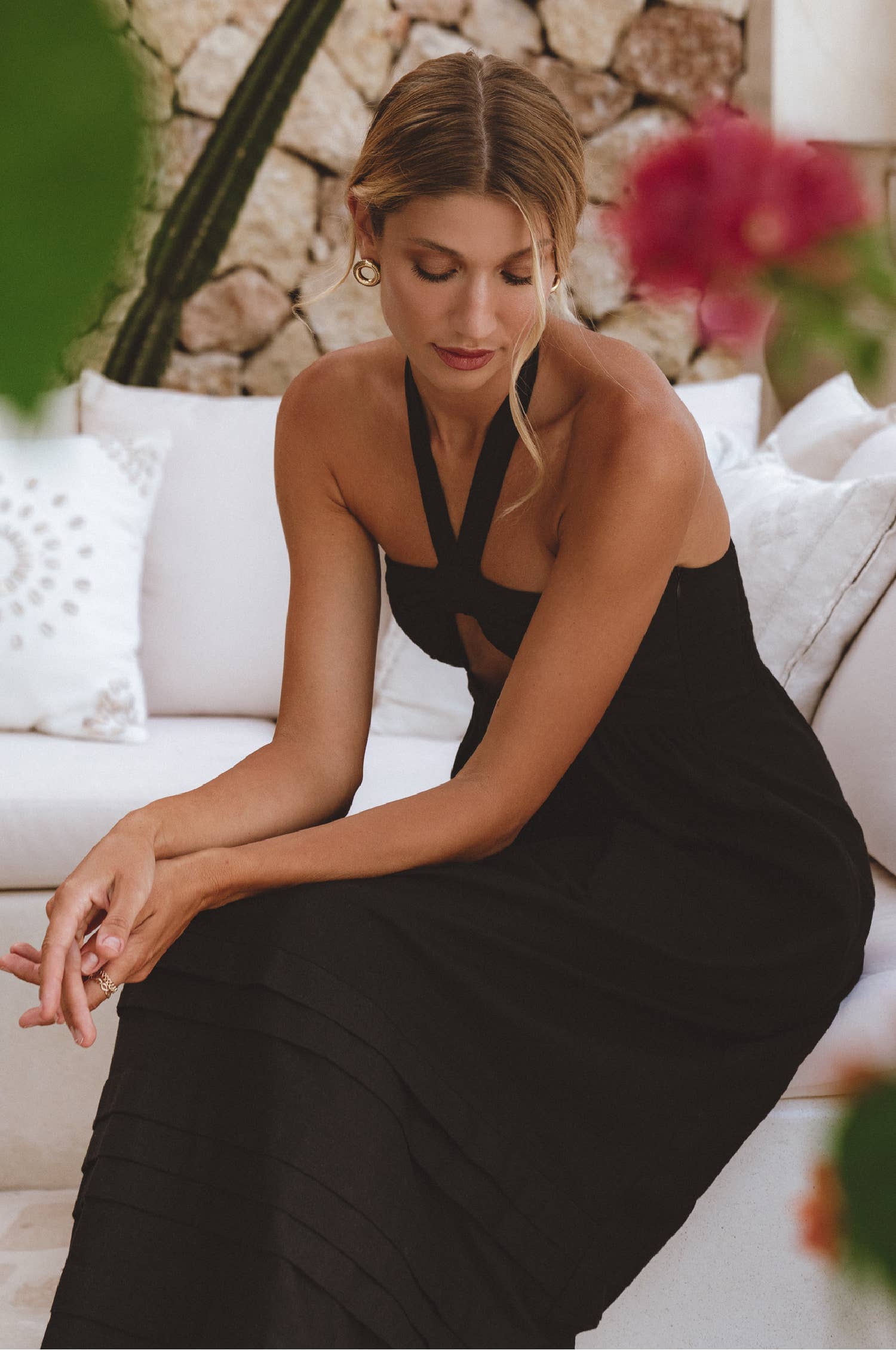 Penelope | Halter Linen Maxi Dress - Black