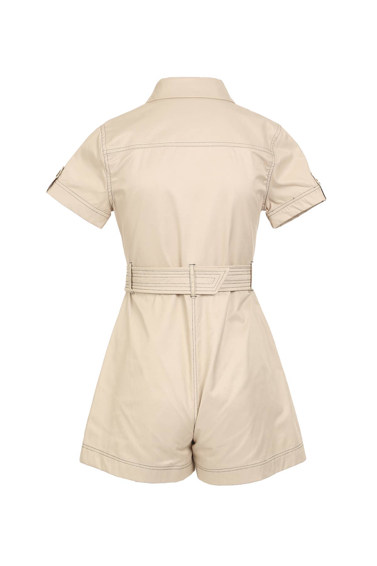 Contrast Twill Stitching O-Ring Belted Romper