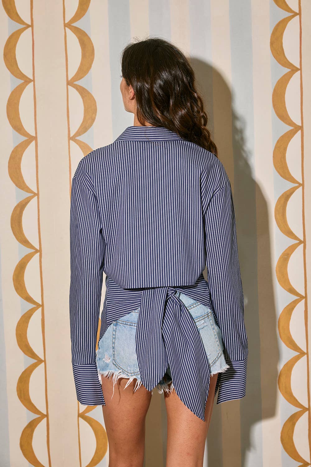 Vesper | Cut-Out & Waist Tie Back Stripe Print Shirt