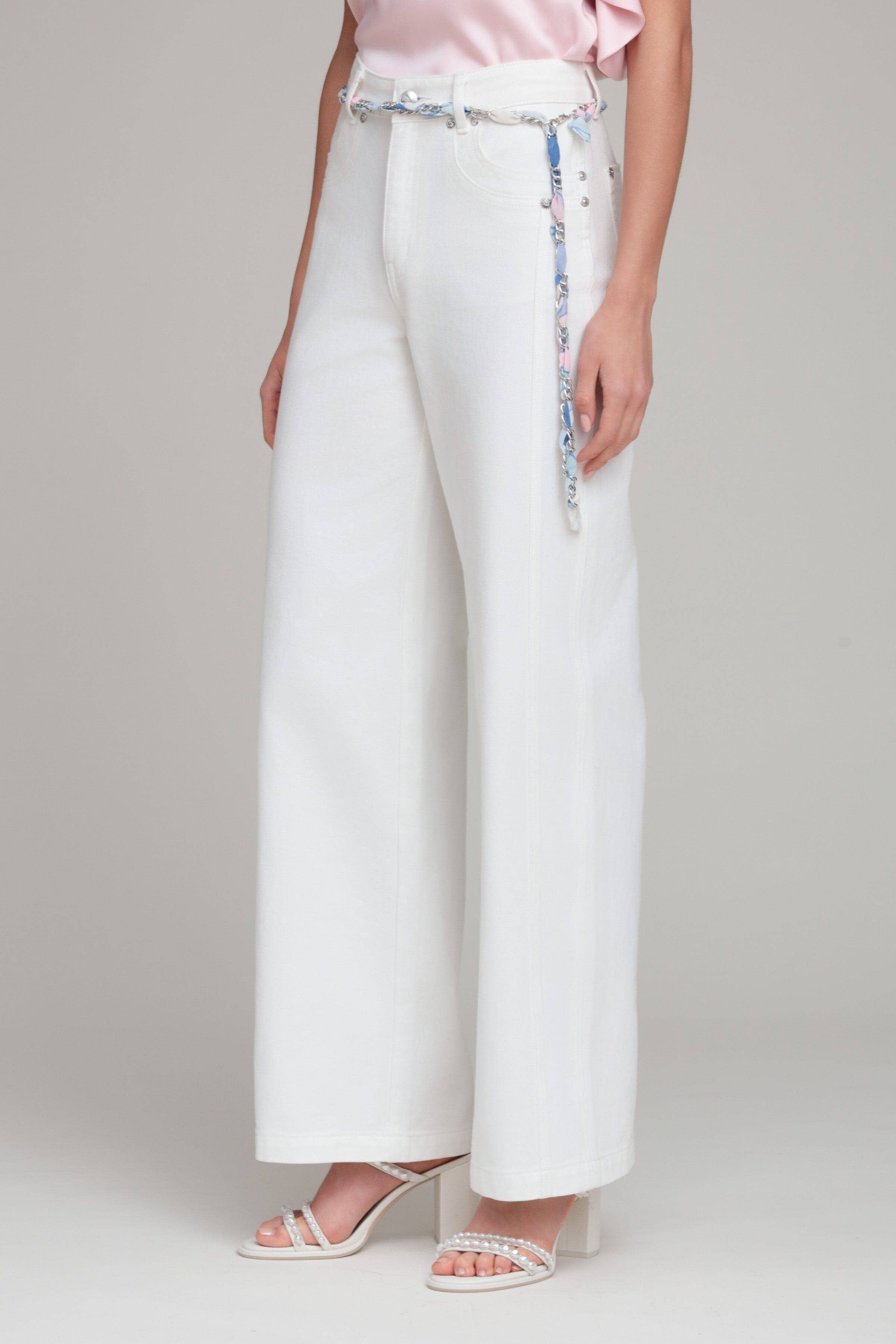 Meridith | Chain Belt Wide Leg Crane Jeans