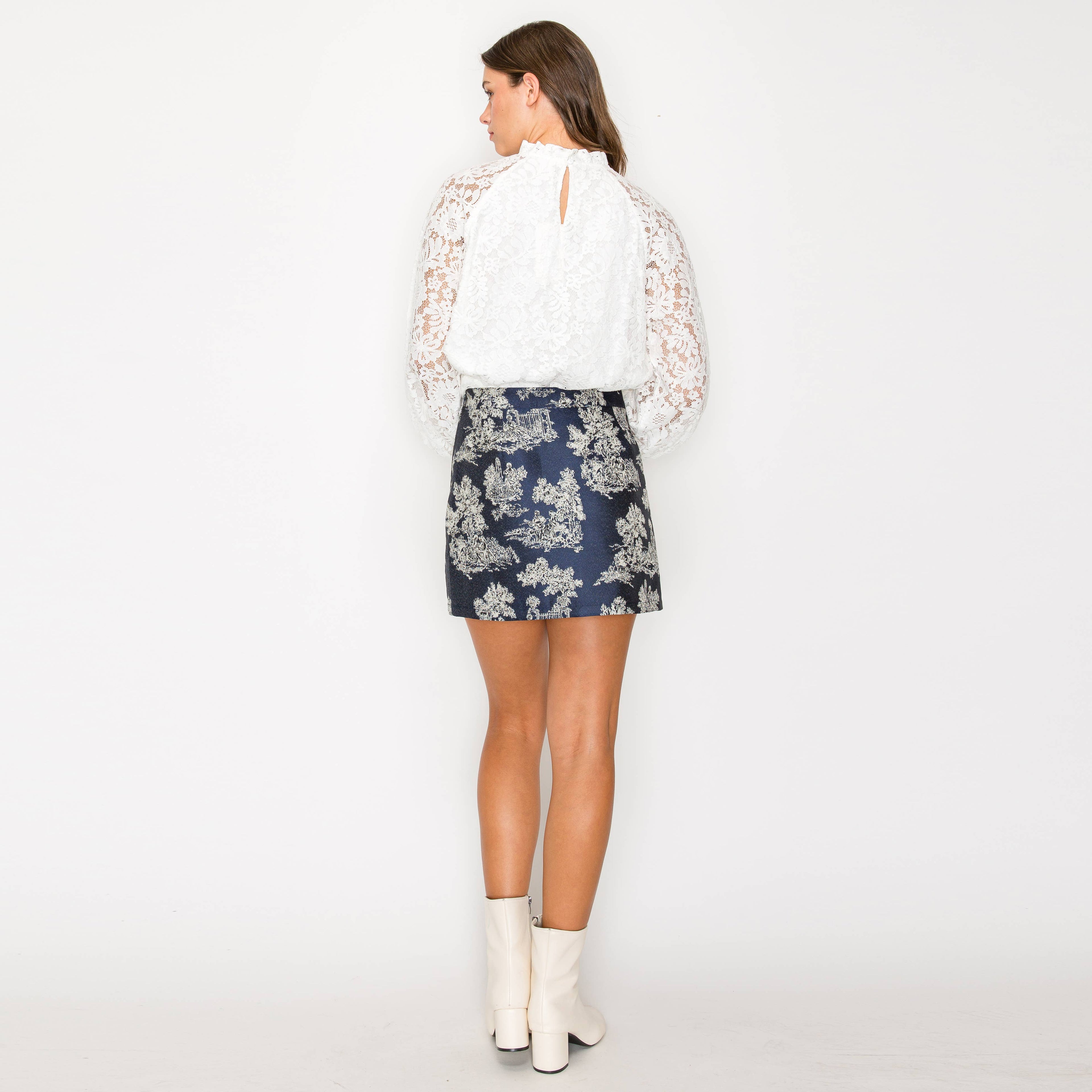 Tilly | Toile Jacquard Pattern Mini Skirt