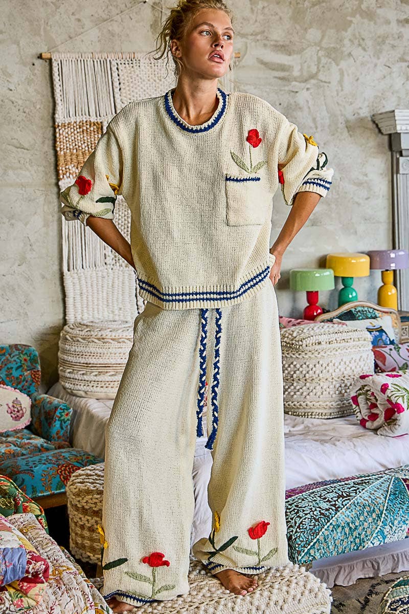 Kora | Embroidered Balloon Sleeve Sweater Set