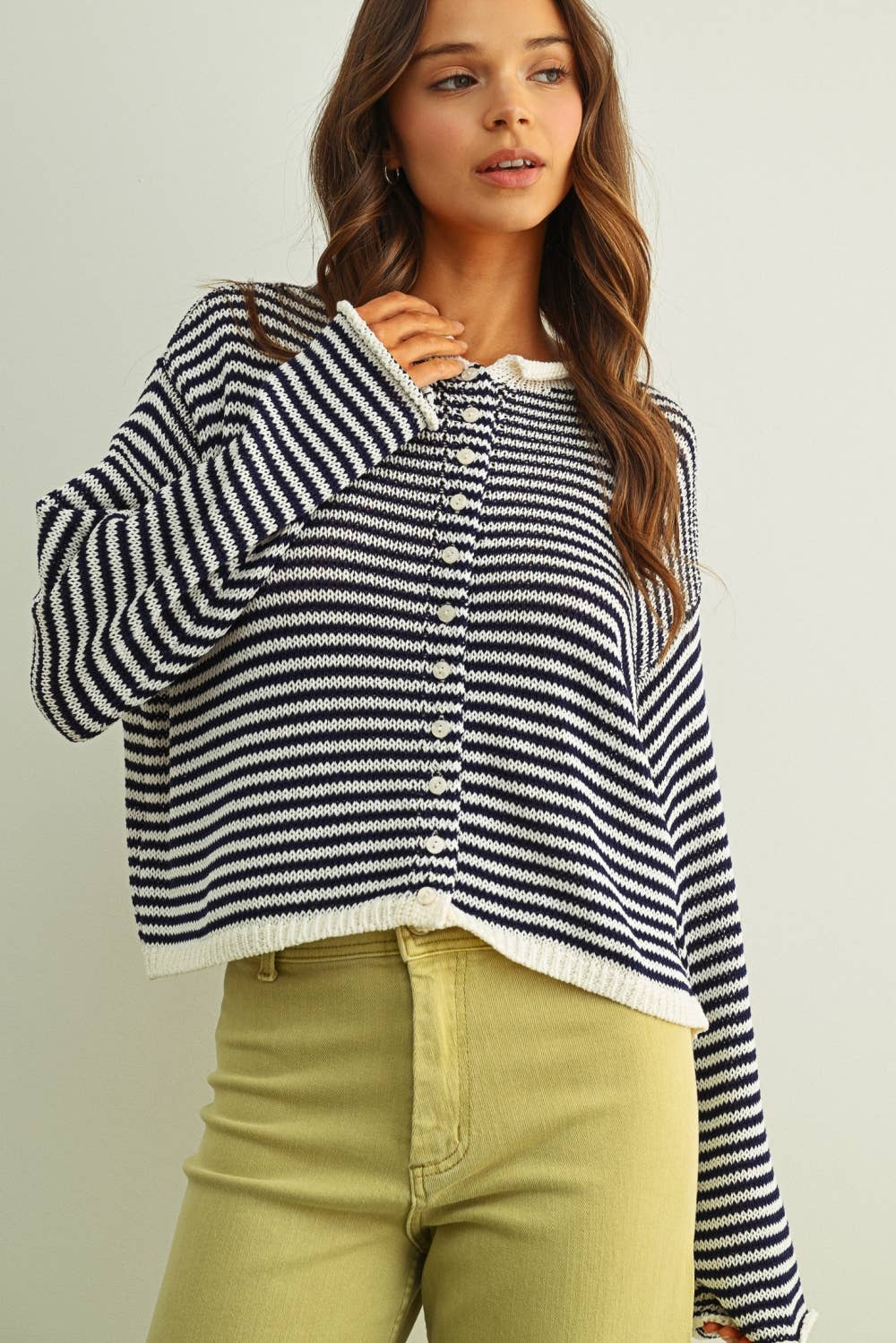 Happy | Stripe Button Front Knoit Cardigan