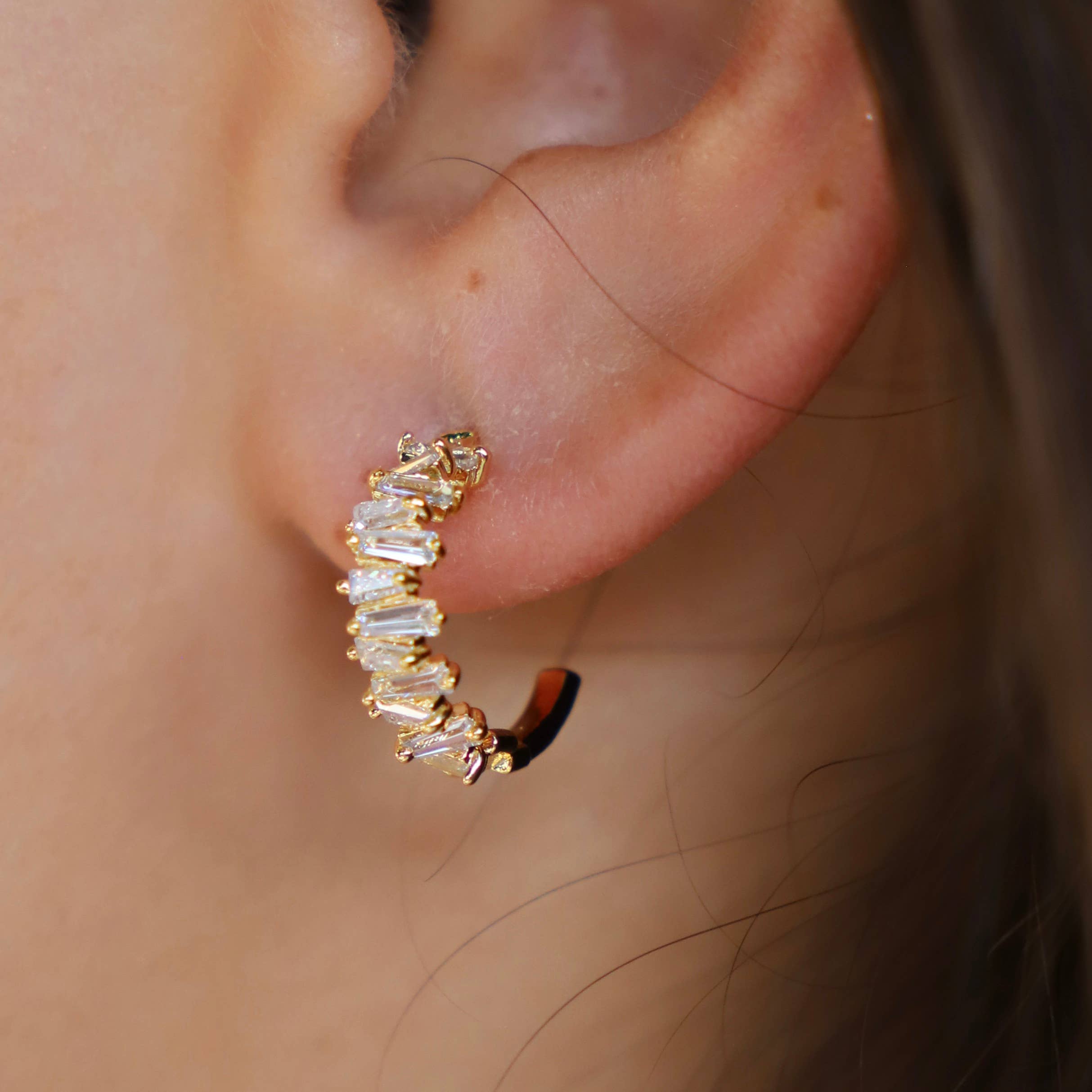 Lindsay | Tapered Baguette CZ Hoops