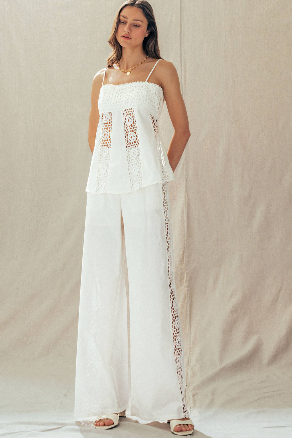 Presley | Cotton Eyelet Two-Piece Set Peplum Cami & Pants
