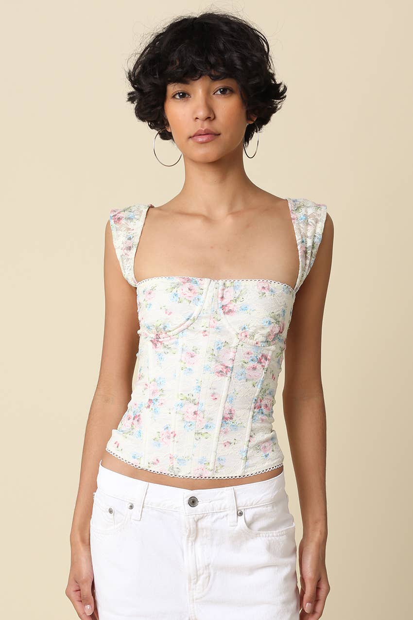 Lorna | Floral Structured Square-Neck Top