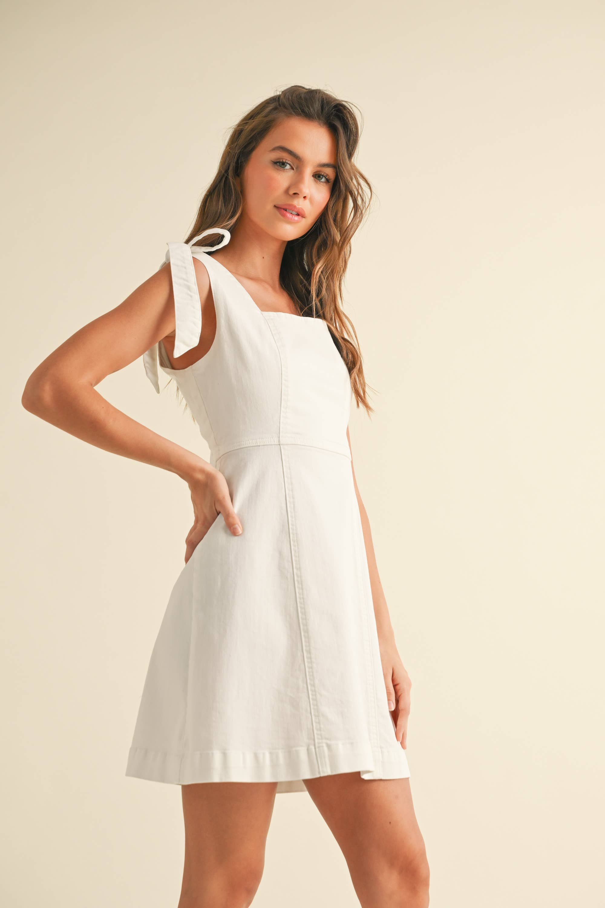 Lucy | Stretch Cotton Tie on Sleeve Dress