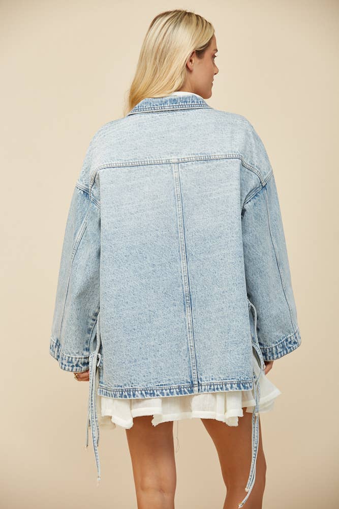 Veronica | Side Tie Detail Oversized Denim Jacket