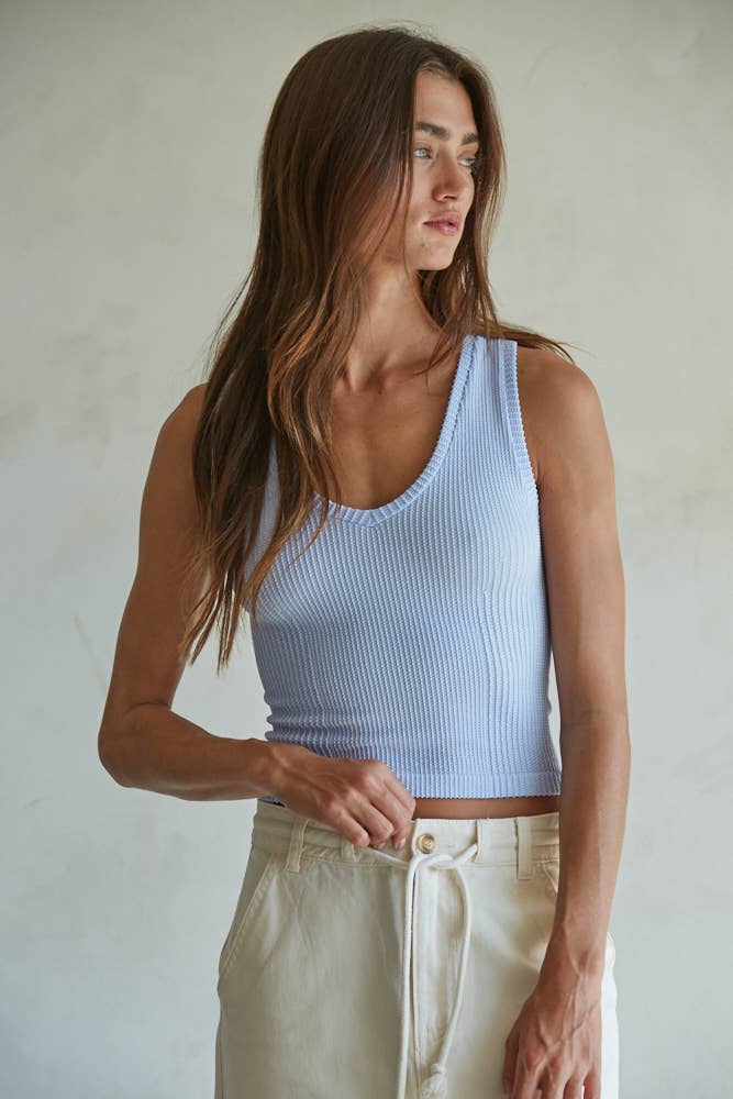 Dalia | Seamless Knit Nylon Spandex Ribbed V-Neck Tank