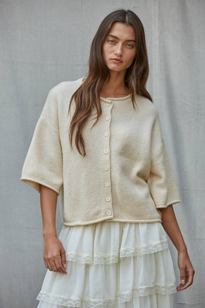 Wilma | Knit Sweater Quarter Sleeve Button Up Cardigan Top