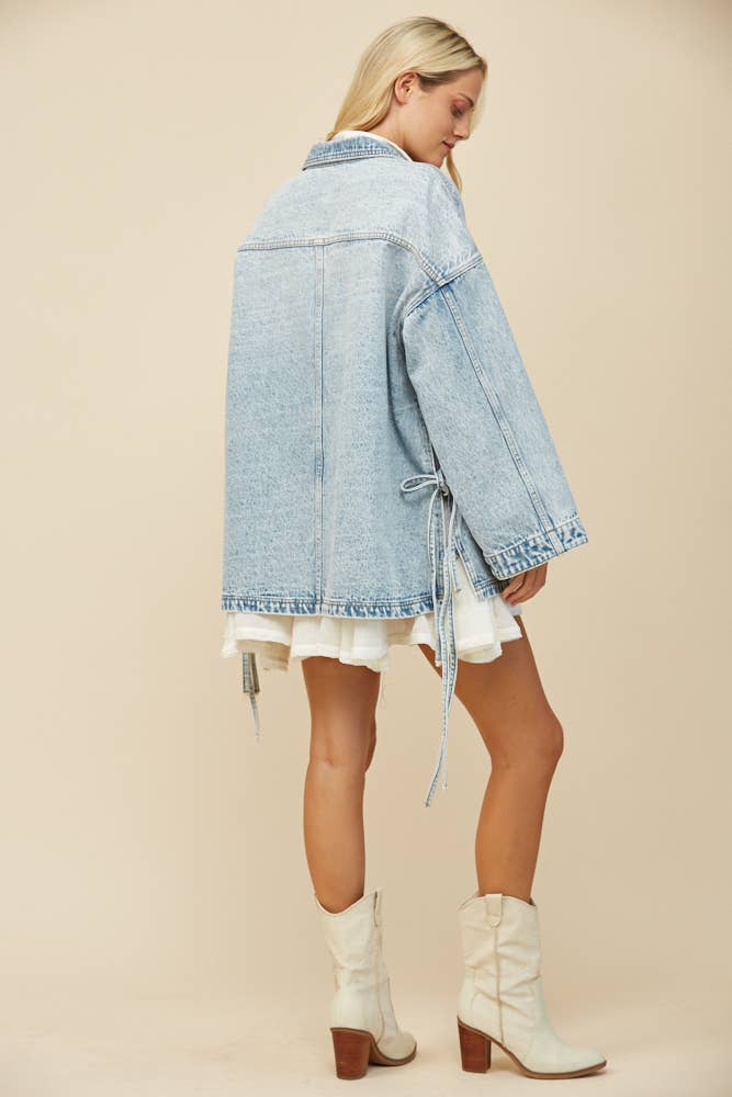 Veronica | Side Tie Detail Oversized Denim Jacket