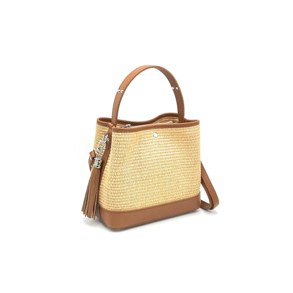 Raffia and Genuine Leather Bucket Bag | Made in Italy