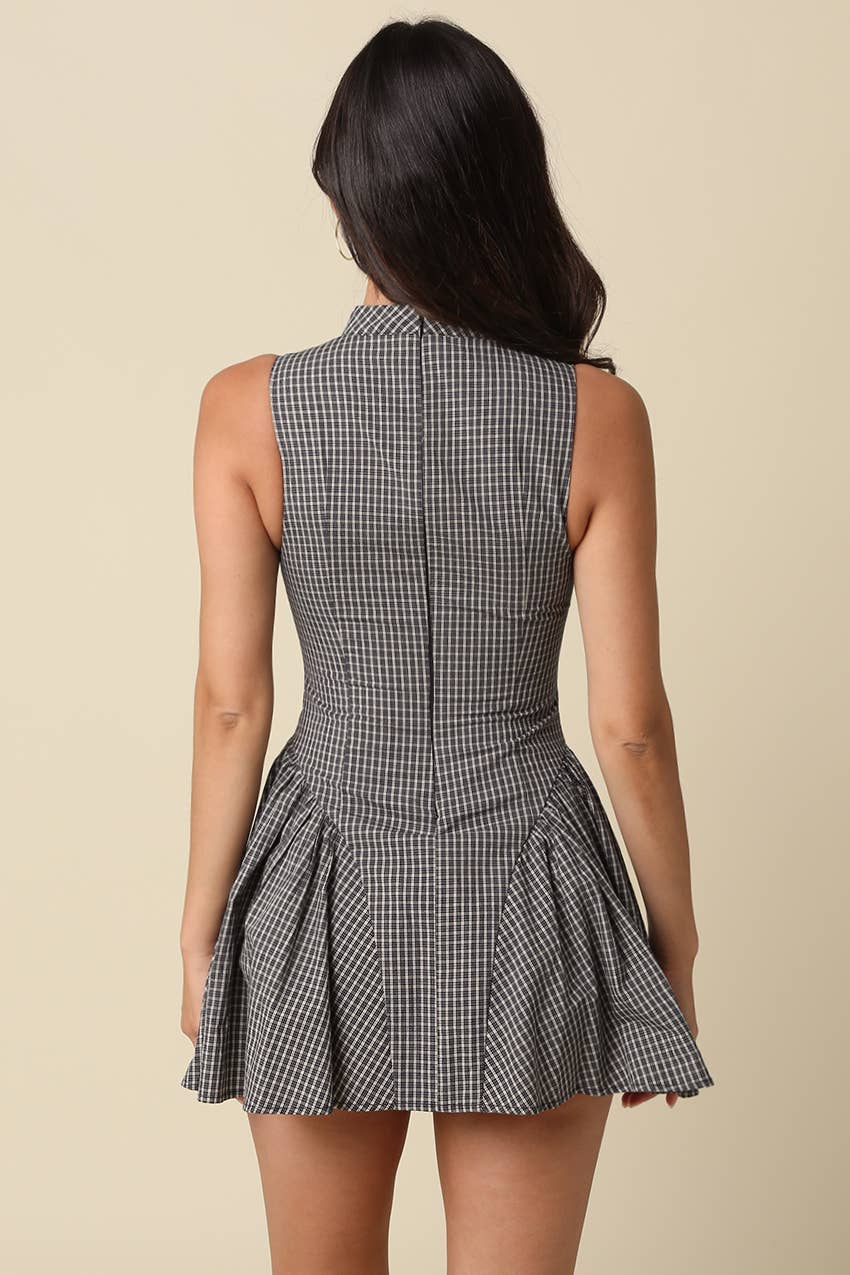 Simone | Gingham Pleated Mini Dress