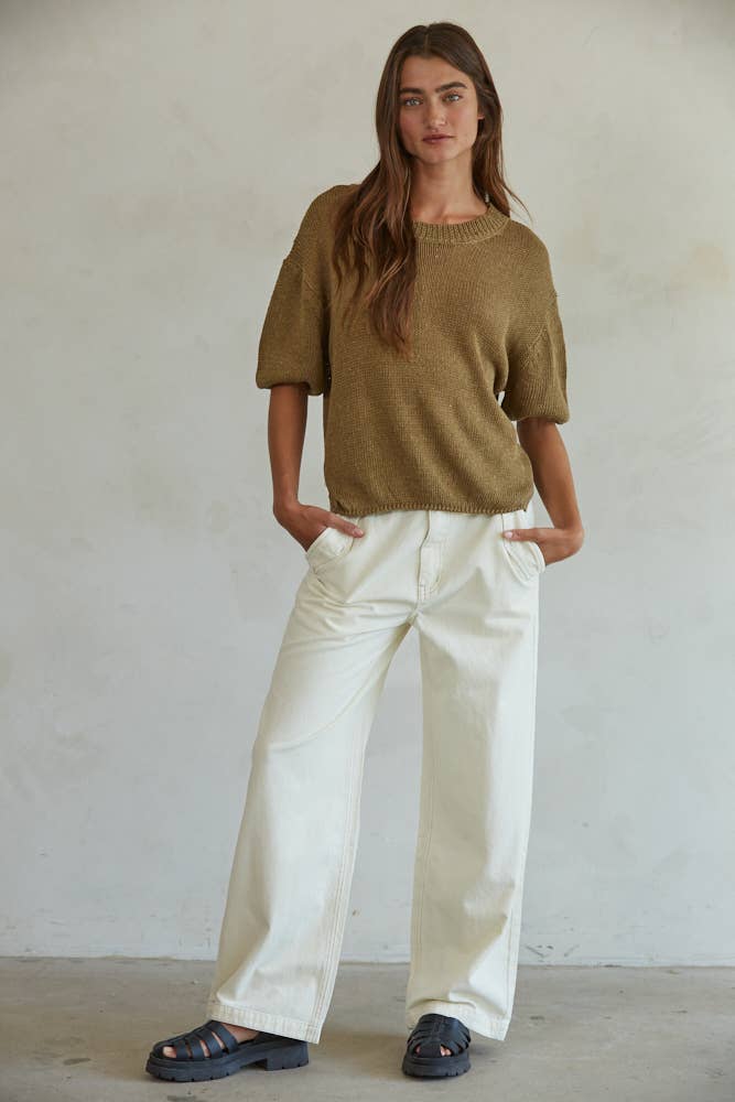 Nola | Woven Denim Straight Leg Pants (Cream)