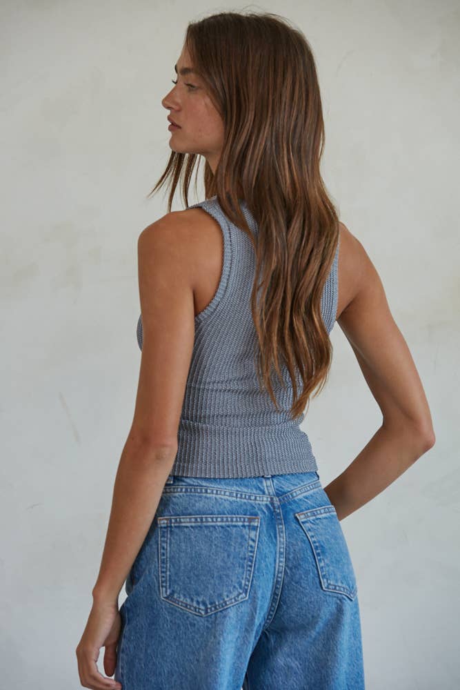 Dalia | Seamless Knit Nylon Spandex Ribbed V-Neck Tank