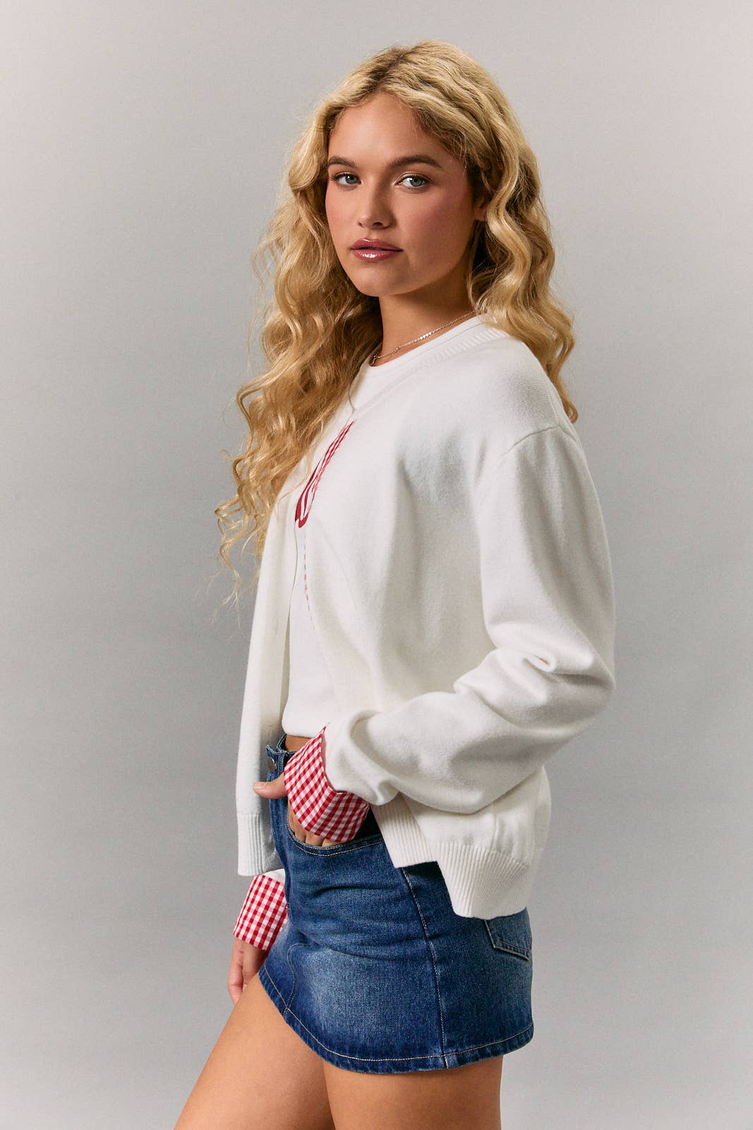 Campbell | Gingham Detail Knit Cardigan