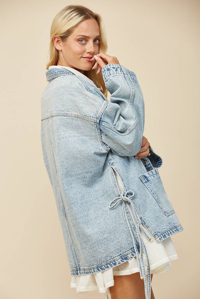 Veronica | Side Tie Detail Oversized Denim Jacket