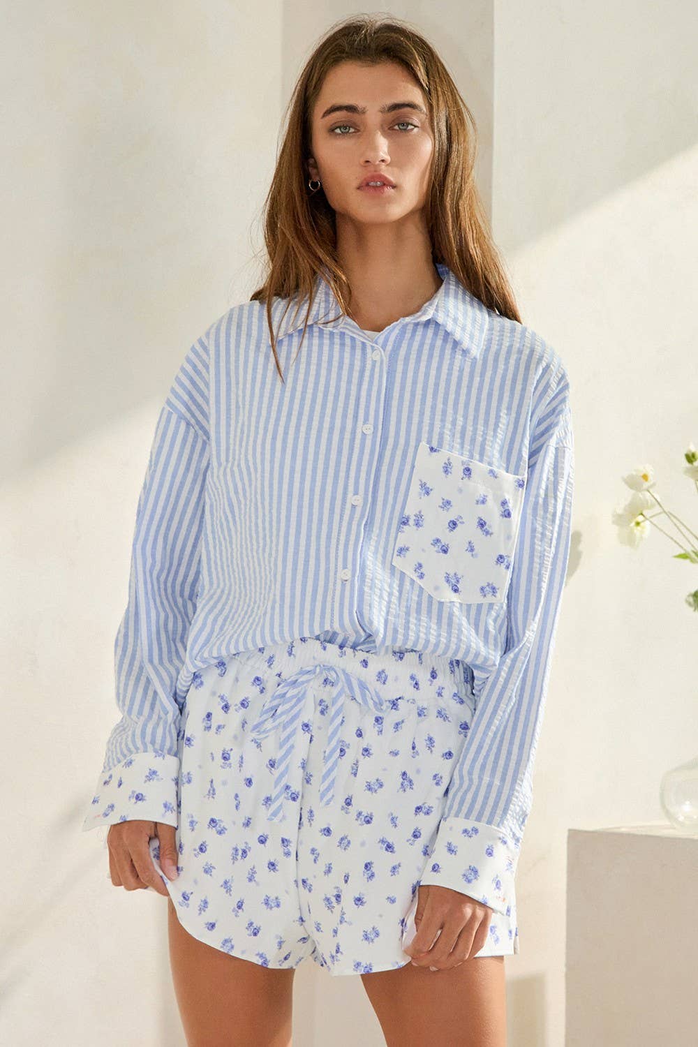 Bea | Floral Print Elastic Waist Band Woven Shorts