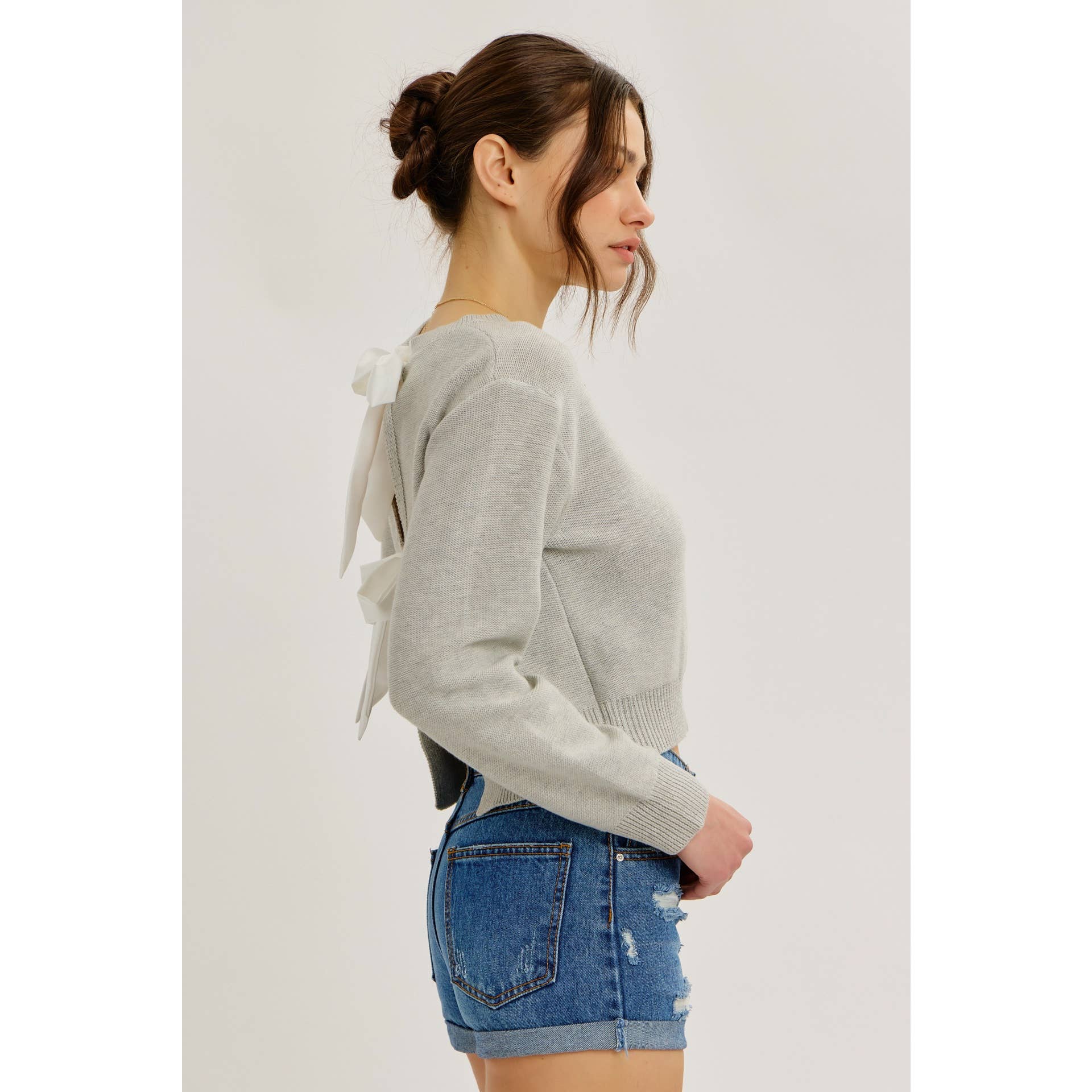 Camborley | Contrast Bow Tie Back Sweater Top with Round Neck