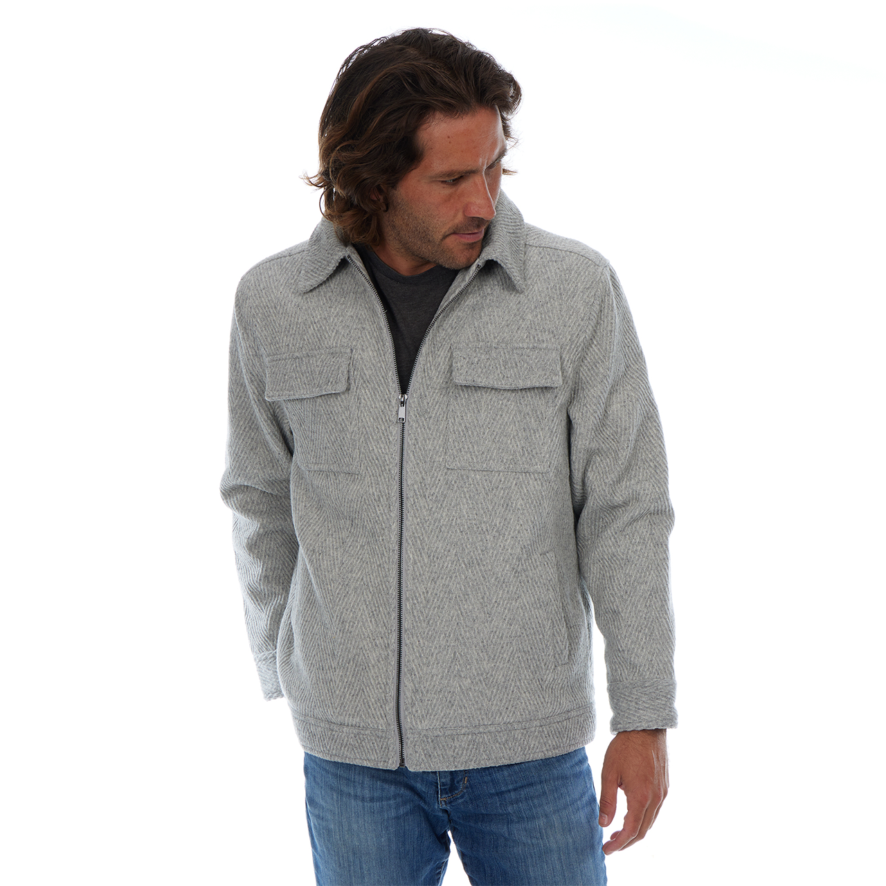 Kane | Textured Zip Up Wool Cargo Pocket Jacket