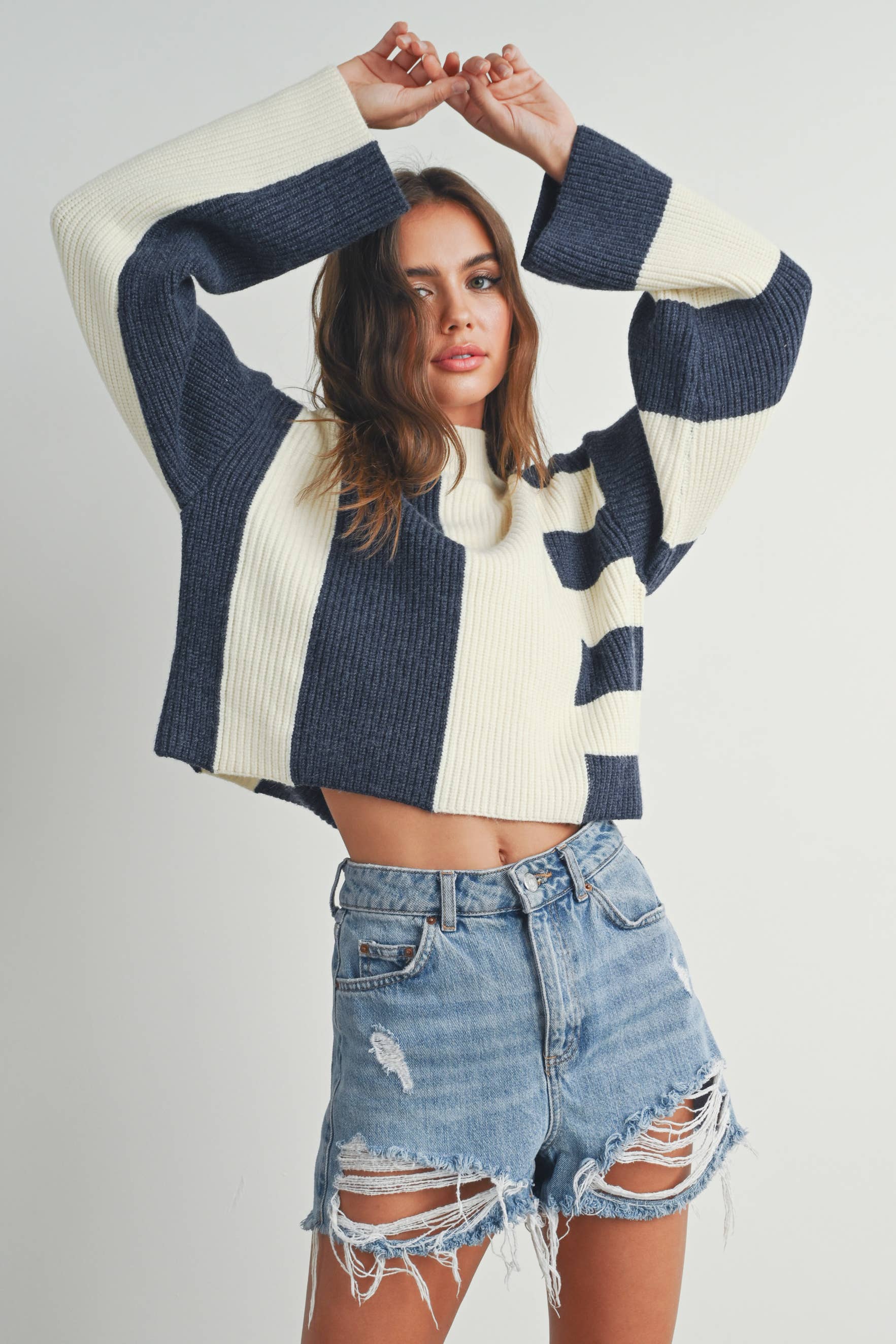 Cara | Color Block Mock Turtleneck Sweater