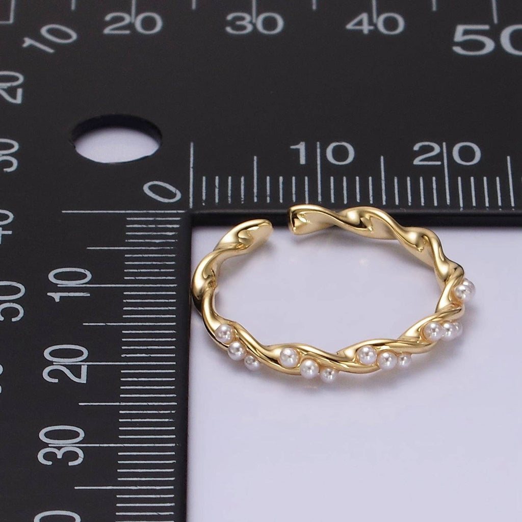 14K Gold Filled Pearl Croissant Twisted Ring