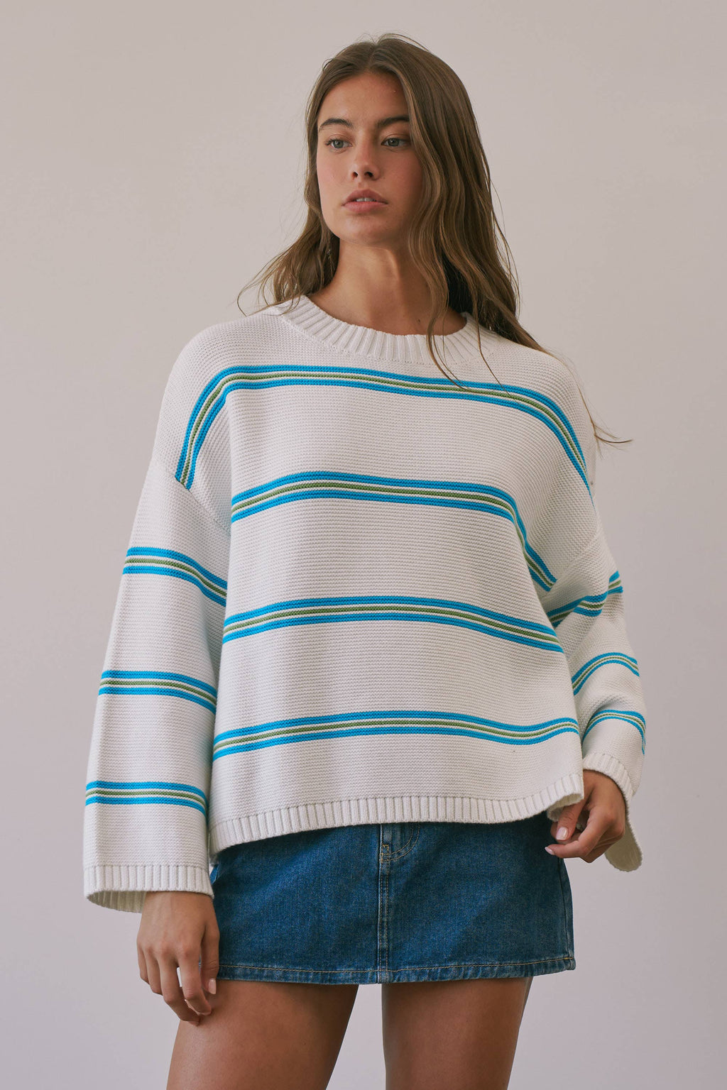Angelina | 100% Cotton Textured Stripe Pullover Sweater