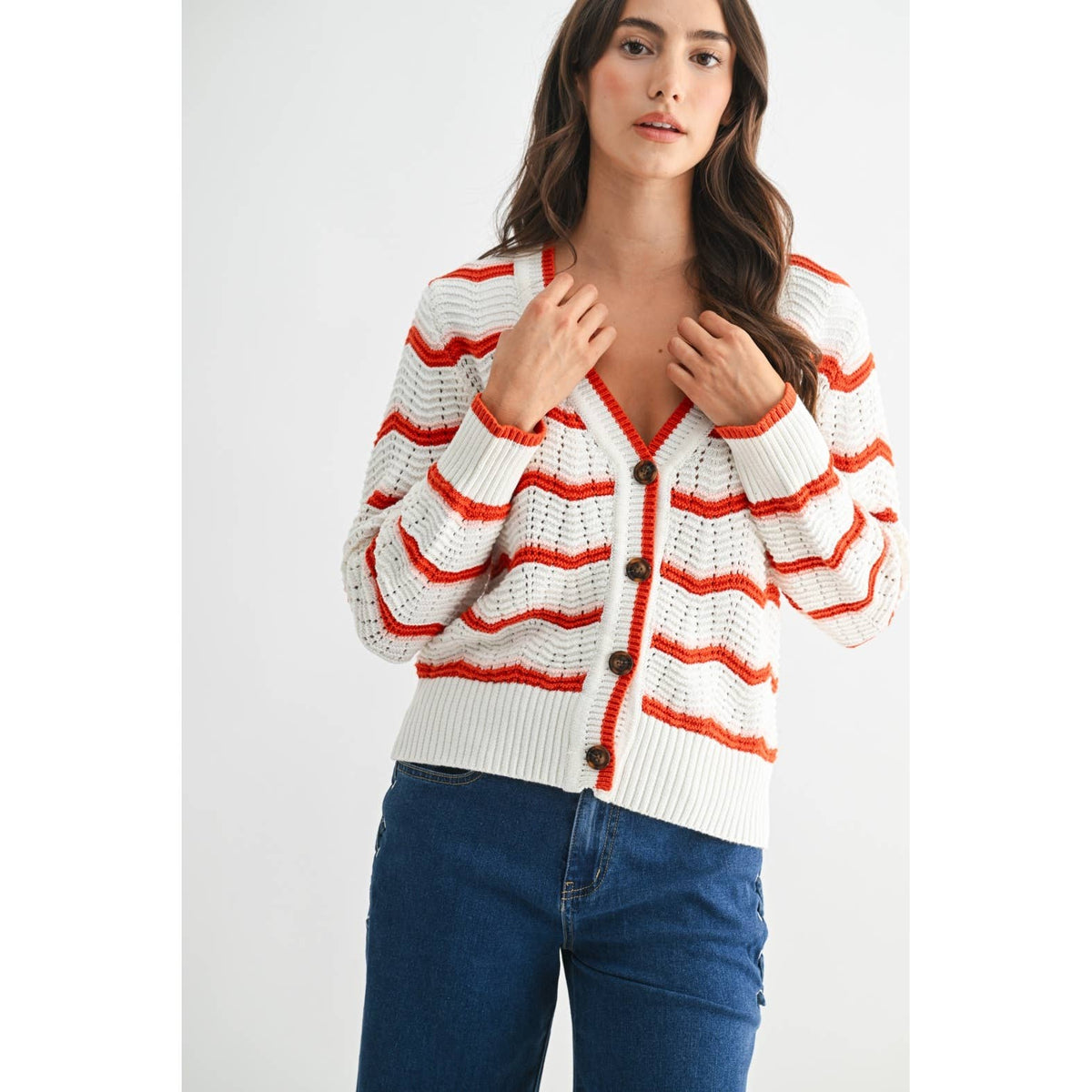 Rusti | 100% Cotton Stripe Knit Cardigan