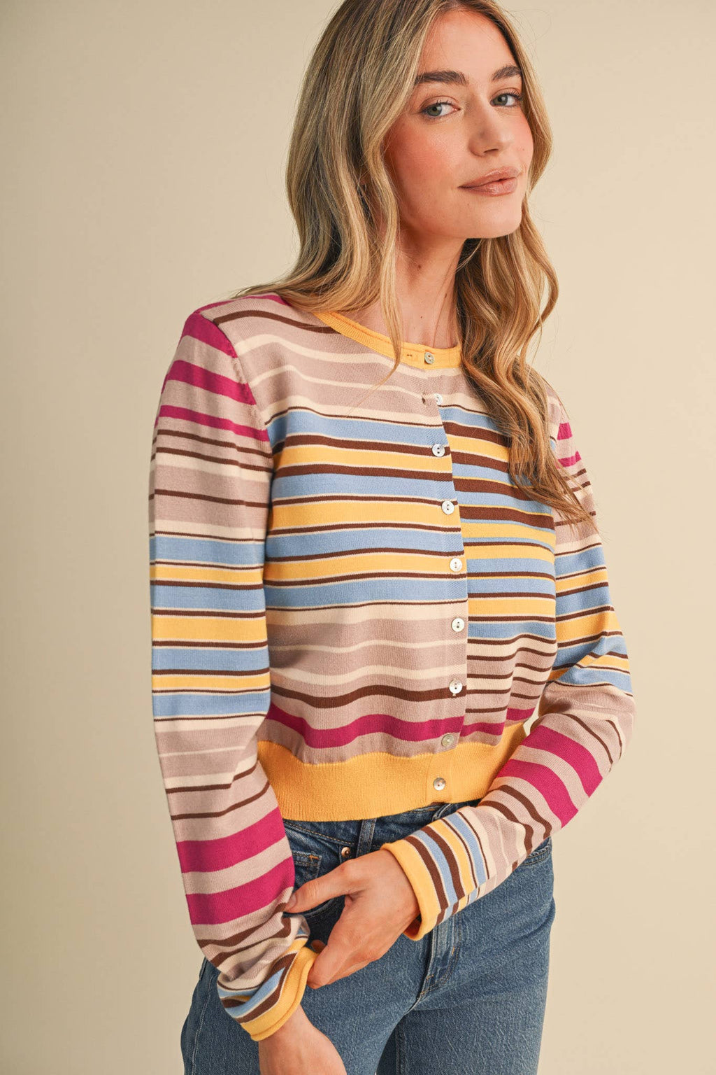 Rachel | Multi Color Striped Cardigan Sweater