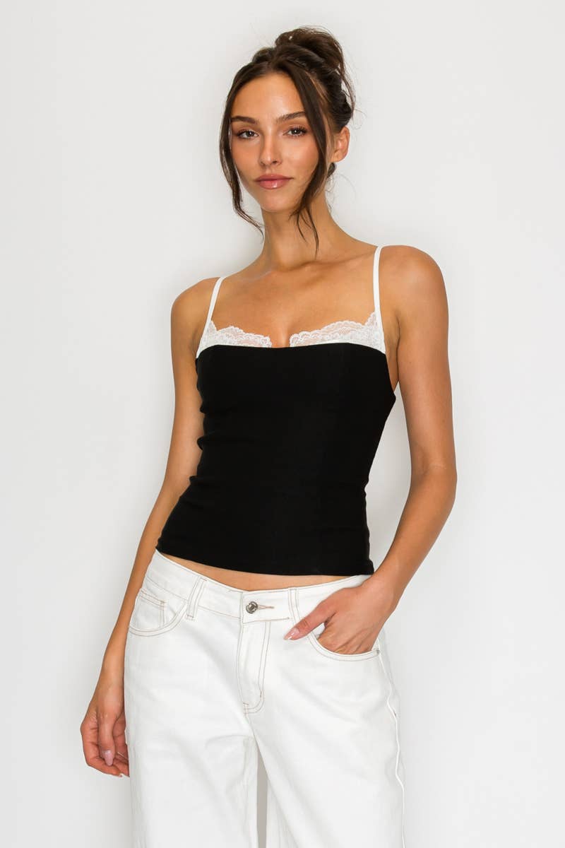 Adrianna | Lace Trim Contrast Cami Top