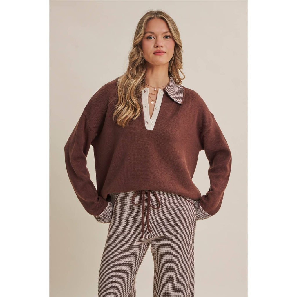 Cinnamon | Cozy Cabin Henley Sweater Set