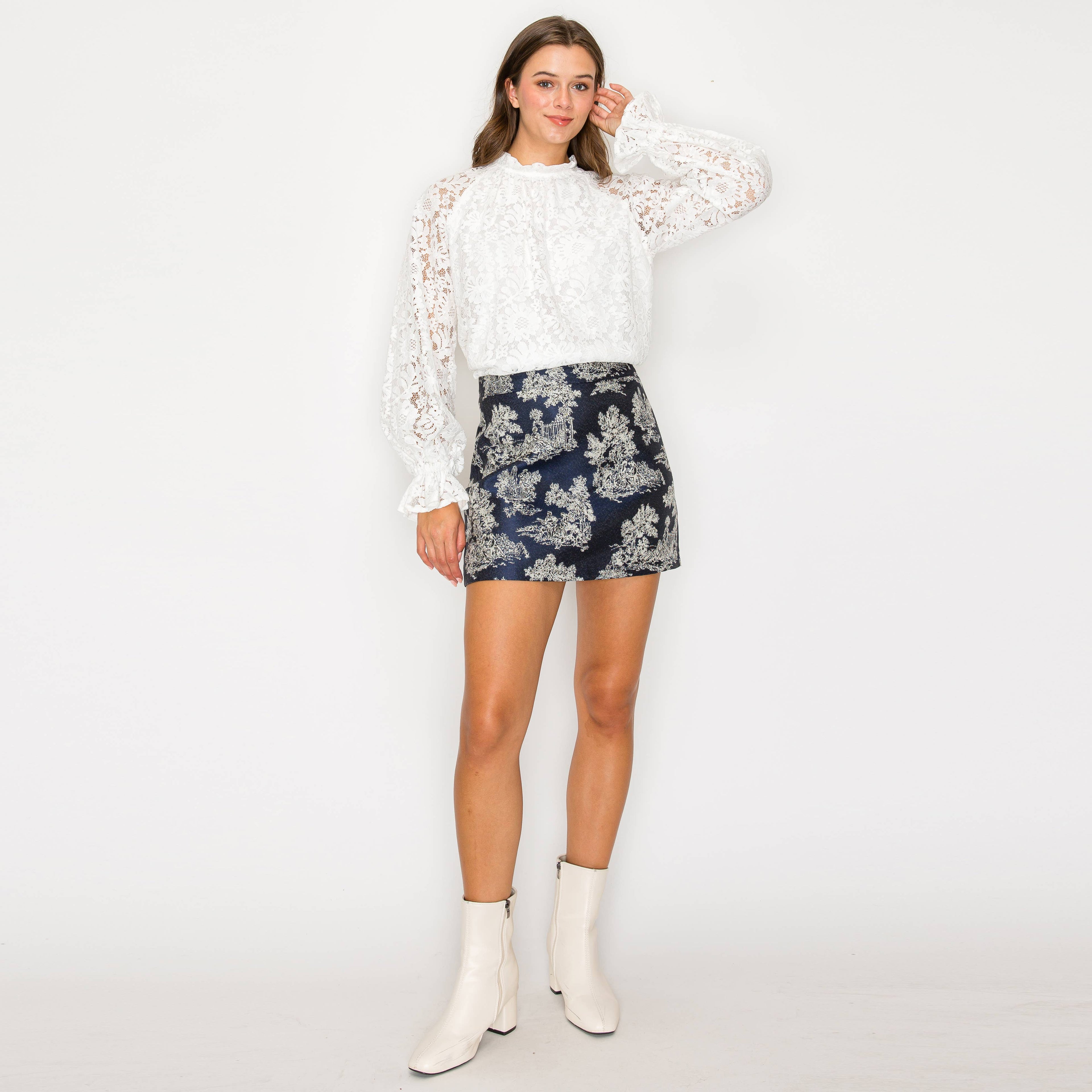 Tilly | Toile Jacquard Pattern Mini Skirt