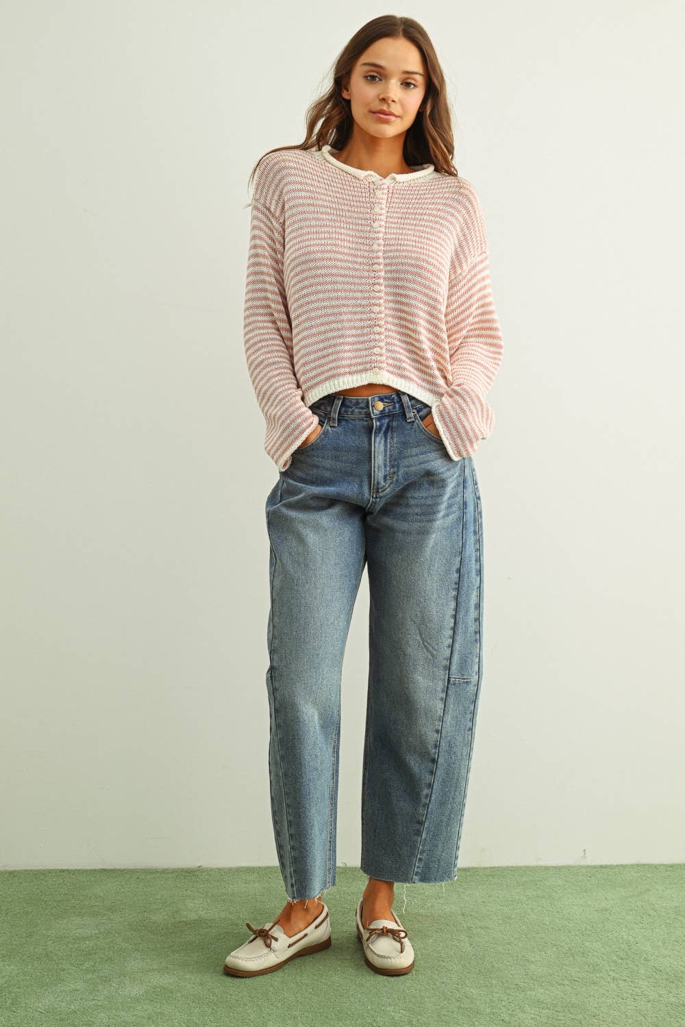 Happy | Stripe Button Front Knoit Cardigan
