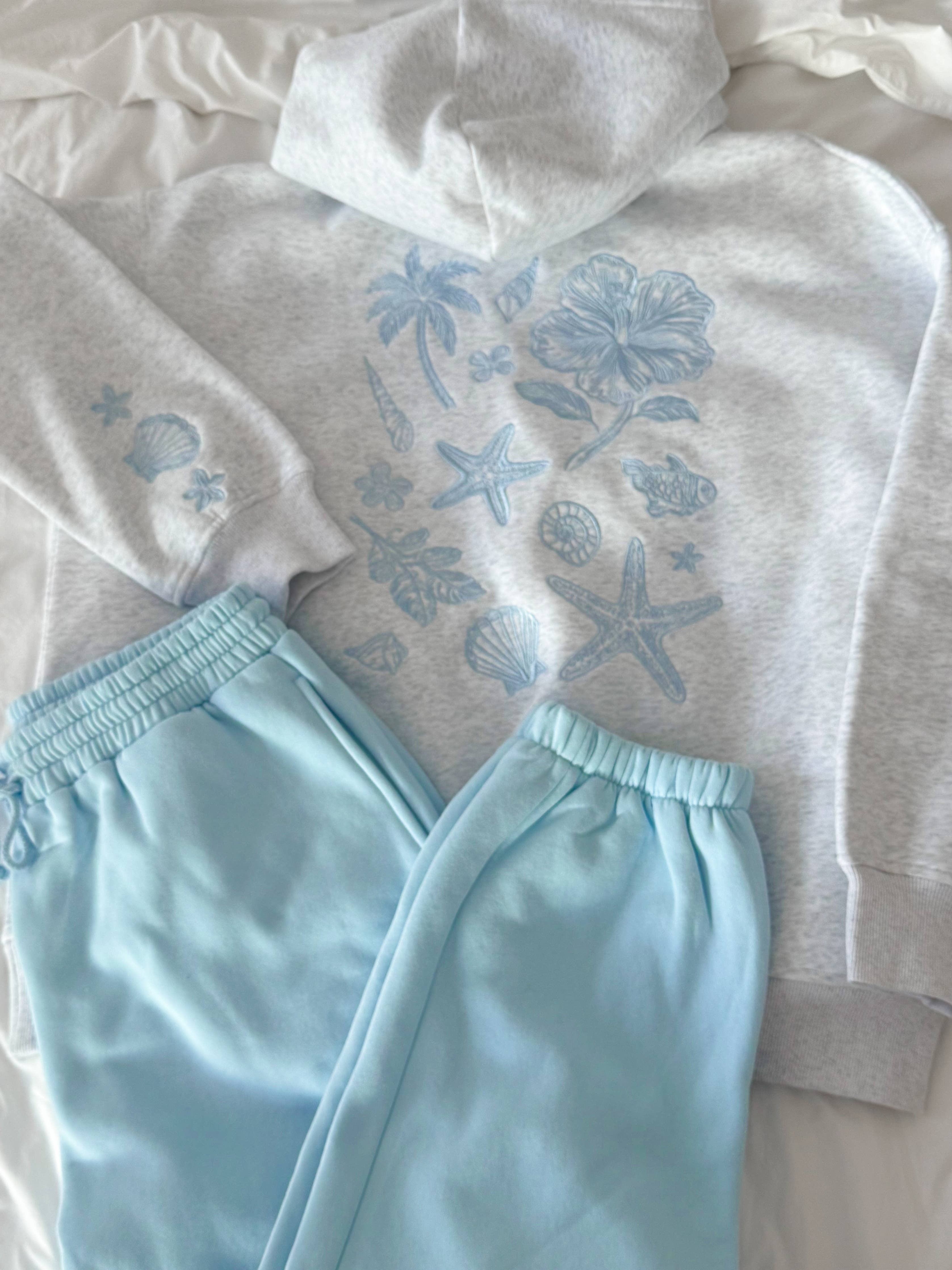 Pearl Grey | Tropical Embroider Hoodie