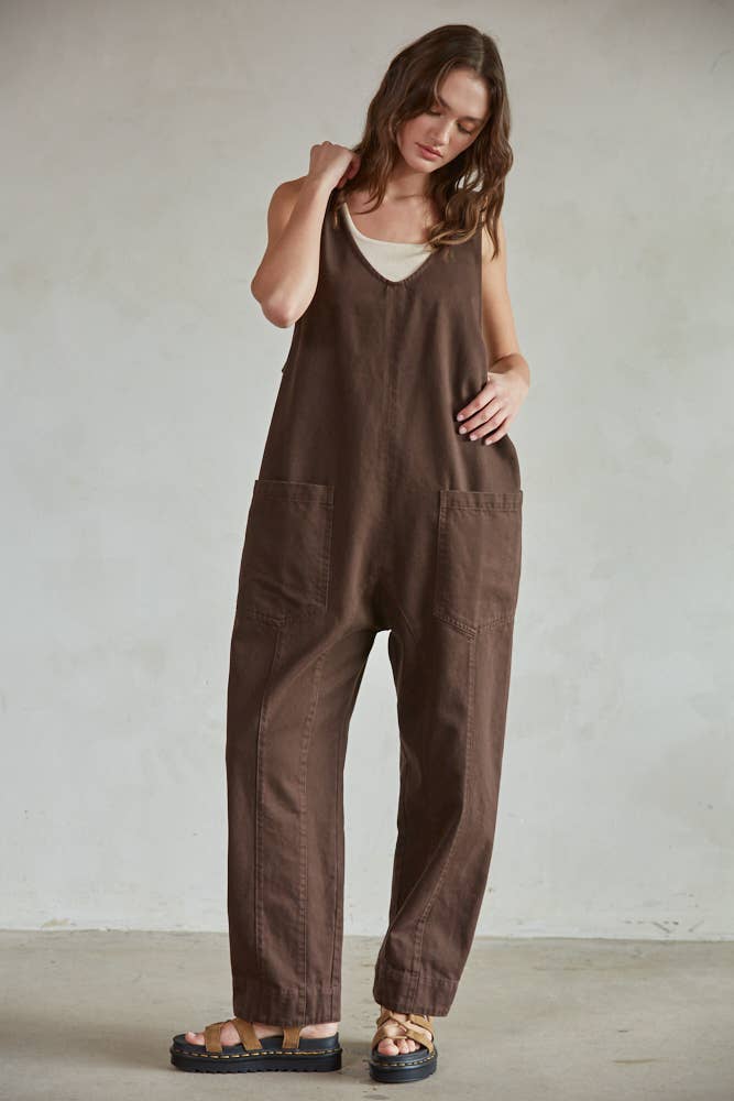Maxine | Chocolate Denim Wide Leg Overalls