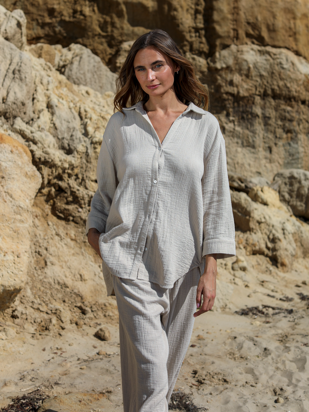 Aura Oatmeal | Palazzo Pants 100% Turkish Cotton