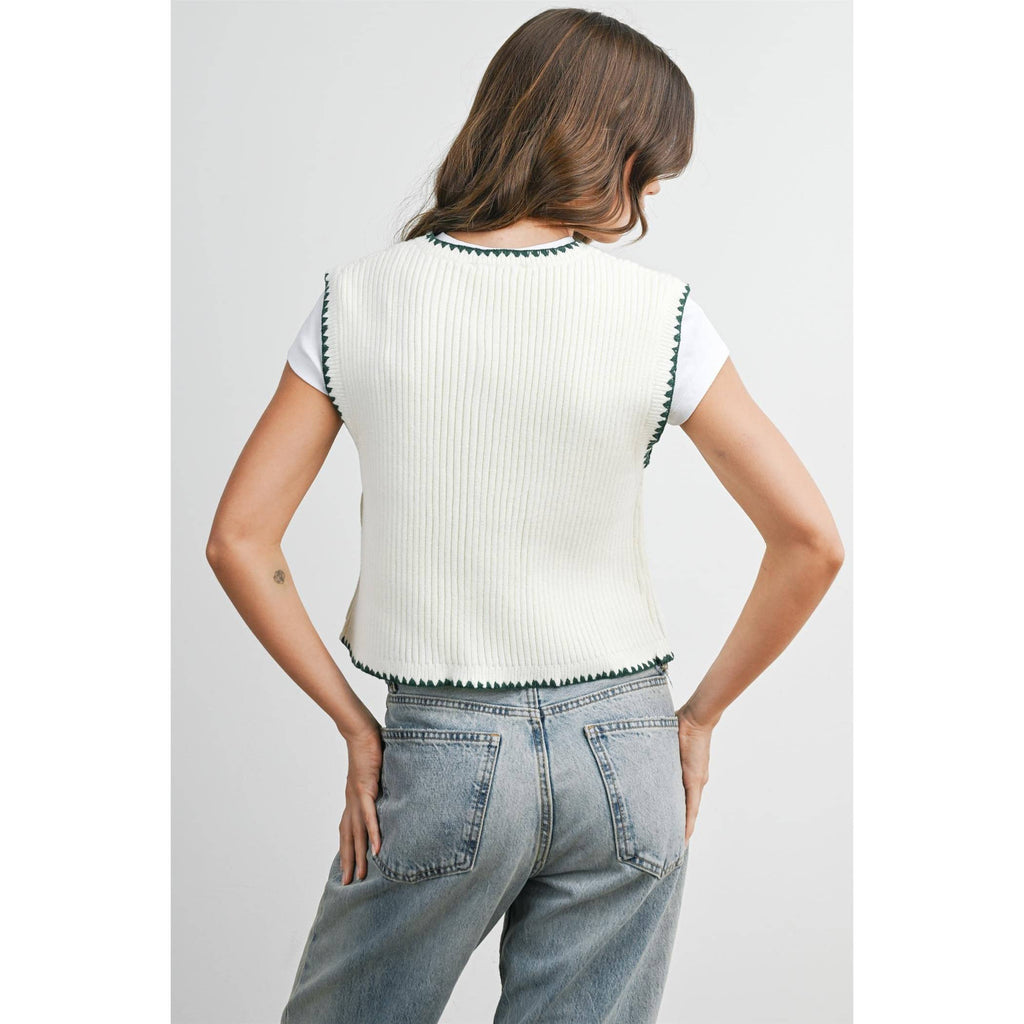 Sail | Contrast Trimmed Sleeveless Cardigan