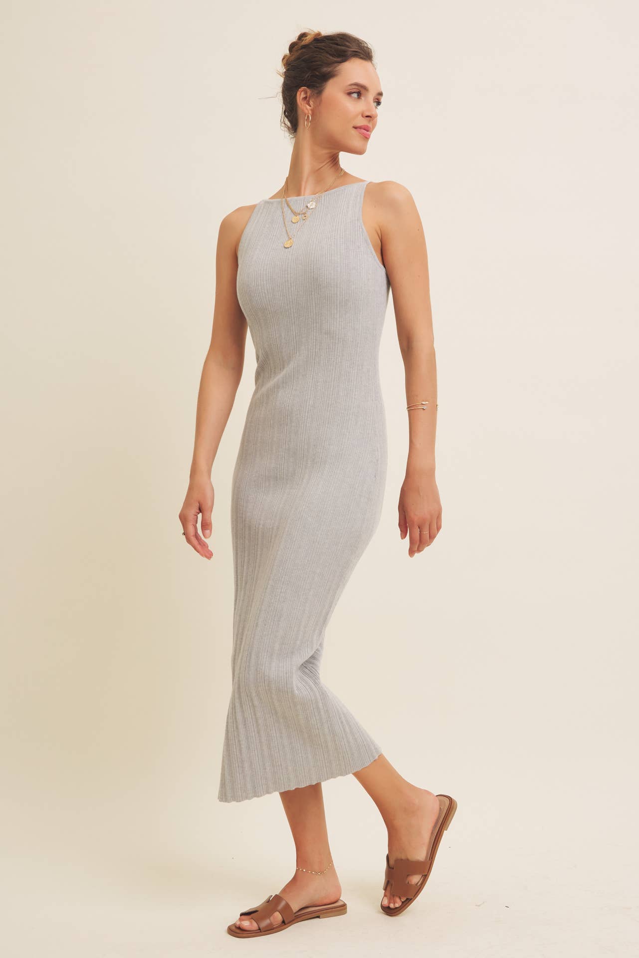 Stretchy Rib Sweater Midi Dress