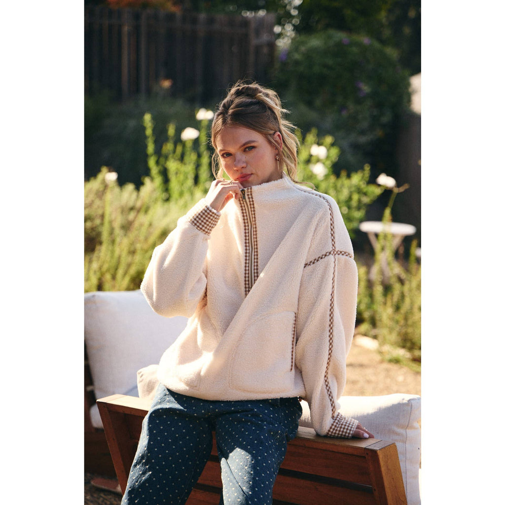 Cabin | Gingham Sherpa Half-Zip