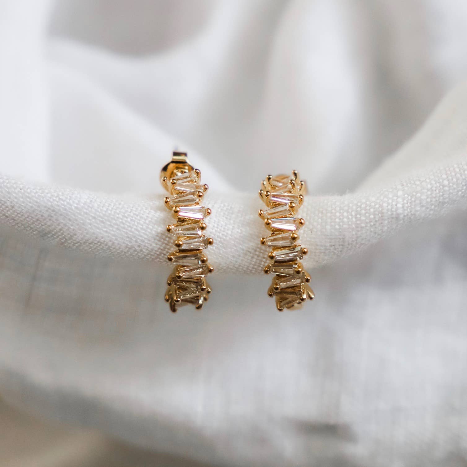 Lindsay | Tapered Baguette CZ Hoops