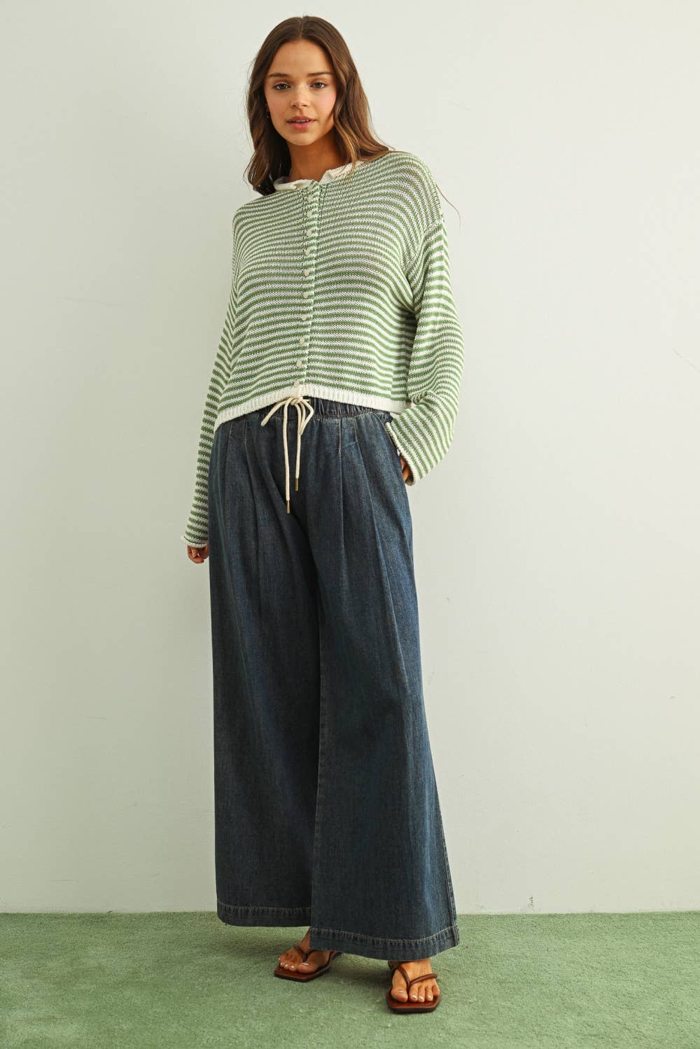 Happy | Stripe Button Front Knoit Cardigan