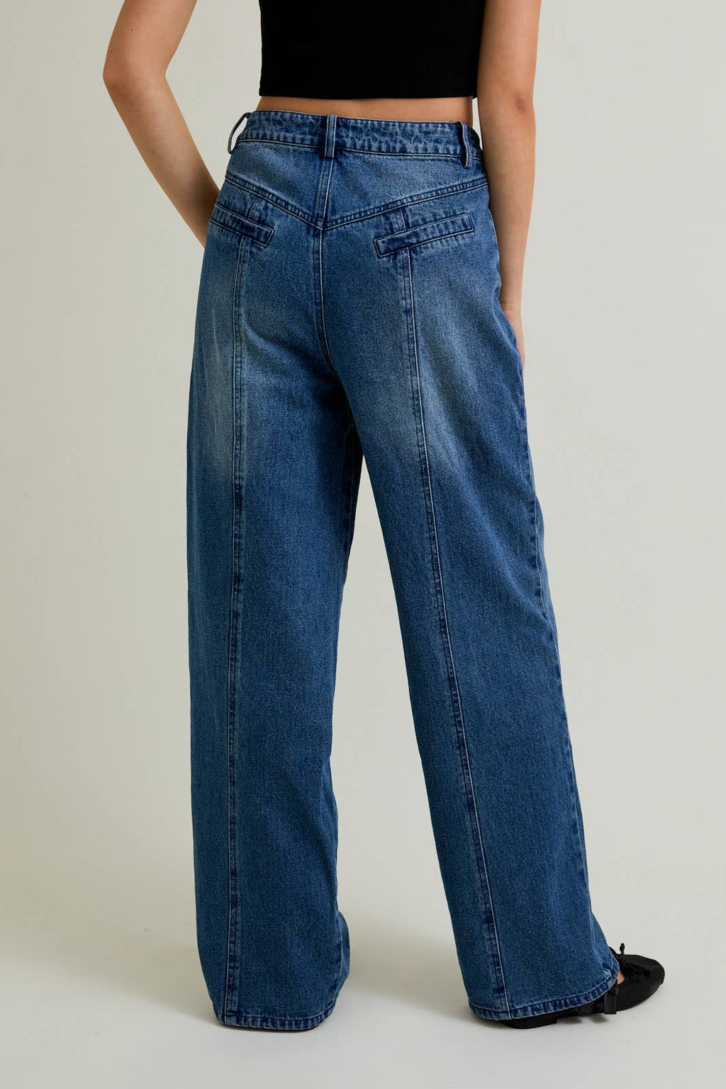 Opal | Mid-Rise Front Yoke Detail Wide Jeans