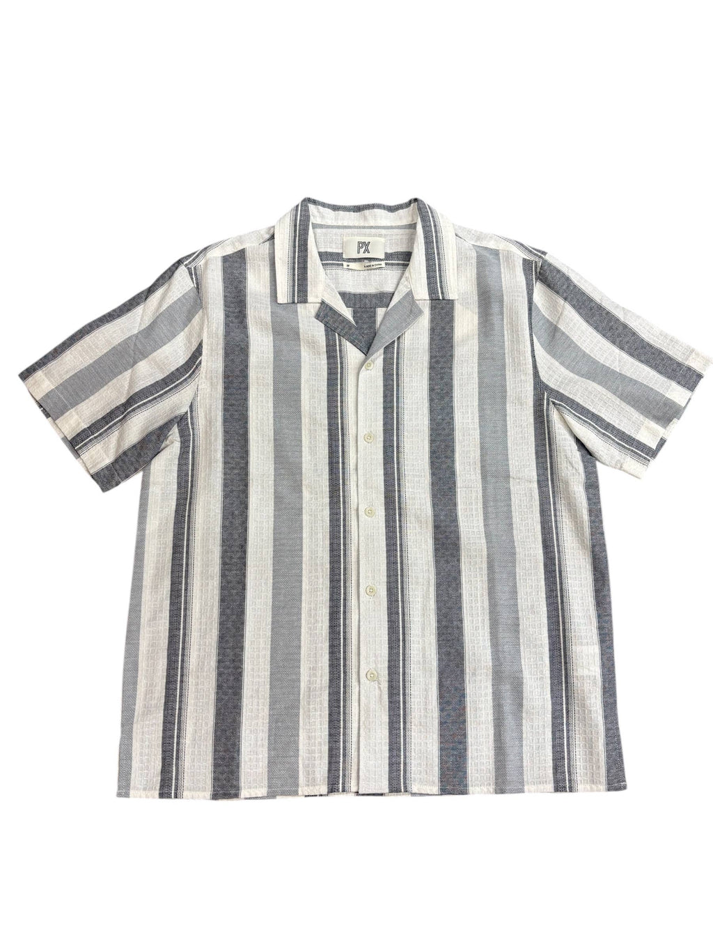 Griffin | Vertical Textured Short Sleeve Shirt White Blue