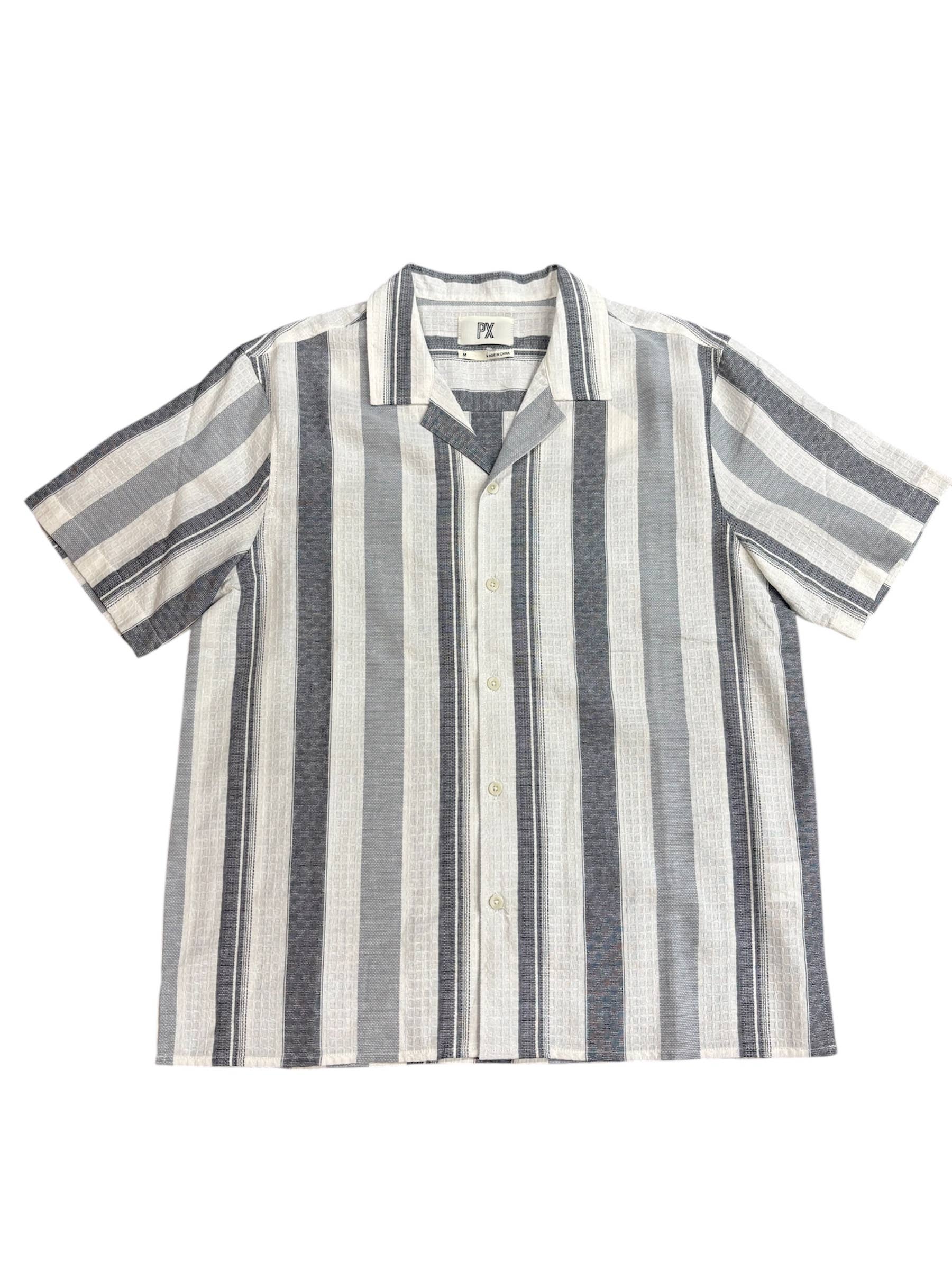 Griffin | Vertical Textured Short Sleeve Shirt White Blue