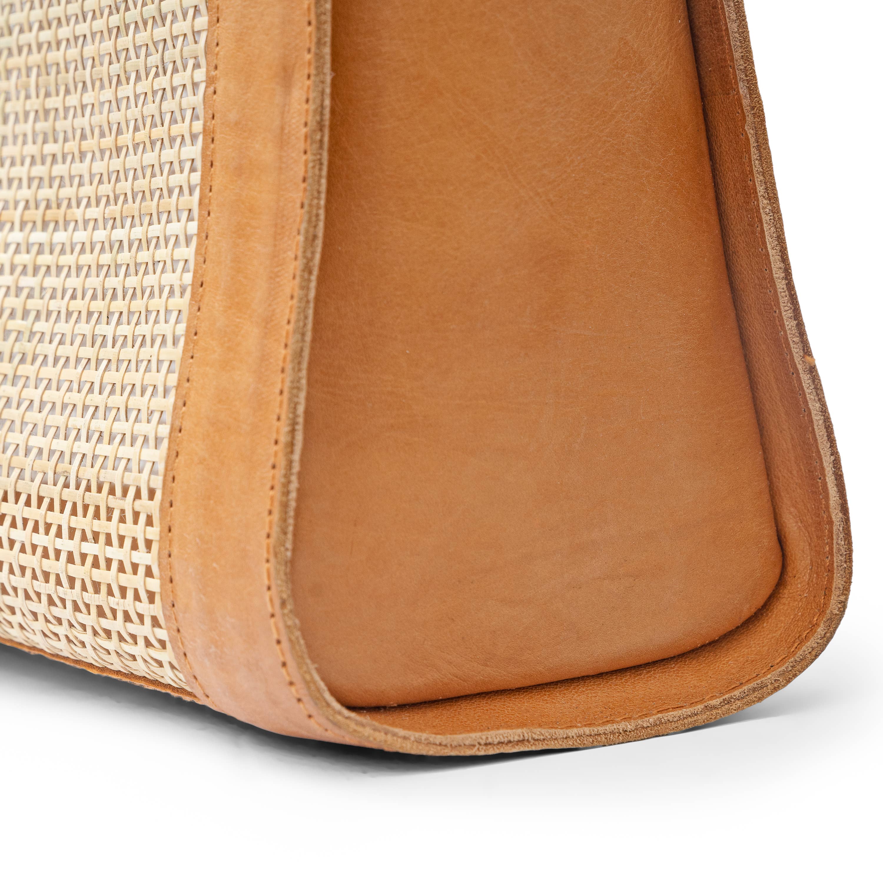 Cannes Genuine Leather Rattan Top Handle Bag