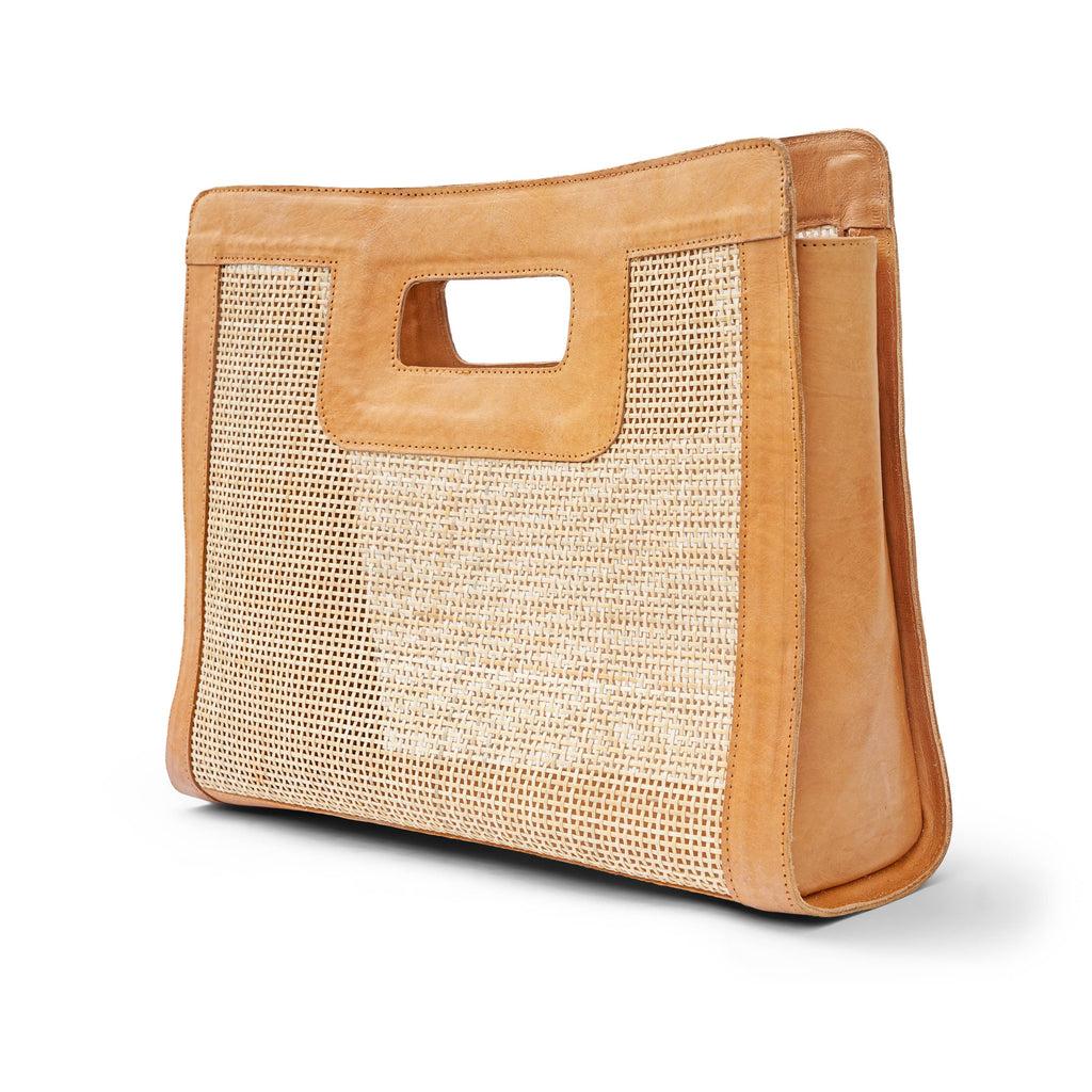 Cannes Genuine Leather Rattan Top Handle Bag